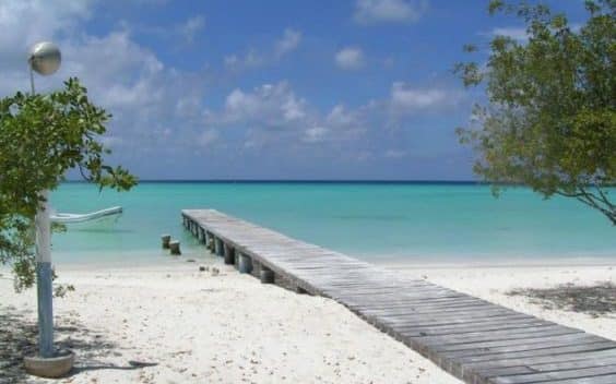 Playa de arena blanca y agua poco profunda en un cayo de Los Roques