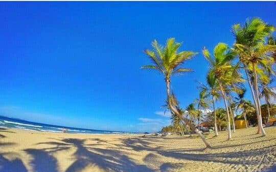 Franja de arena y agua turquesa en Playa El Agua, Margarita